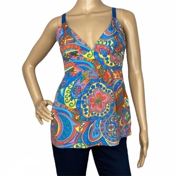TIBI Colorful V-Neck Floral/Paisley Print Tank Top Size 4 - Picture 3 of 9